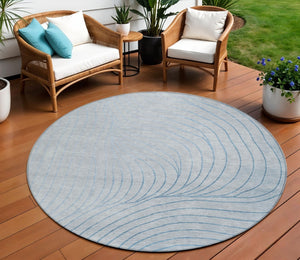 HomeRoots 5' Sky Blue and Silver Abstract Area Rug - Stylish, Washable, Durable for Indoor and Outdoor Use 8' Round 631793