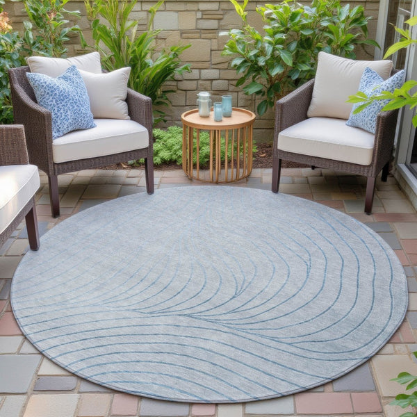 HomeRoots 5' Sky Blue and Silver Abstract Area Rug - Stylish, Washable, Durable for Indoor and Outdoor Use 8' Round 631793