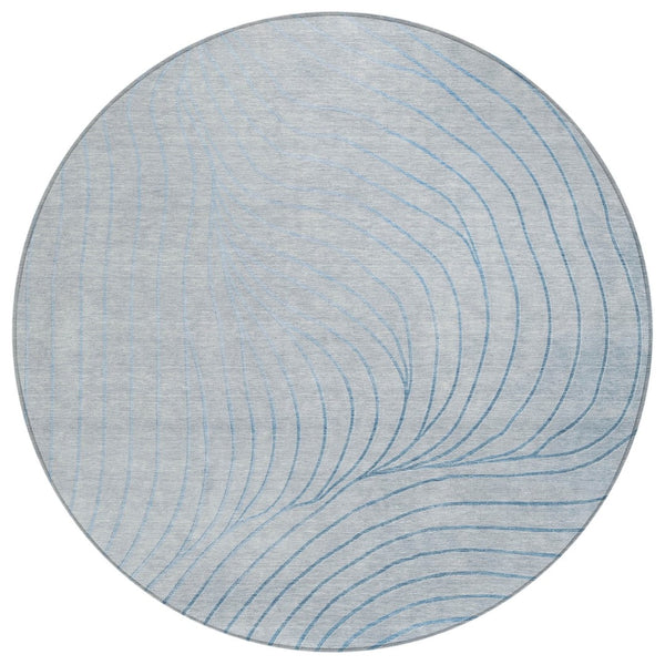 HomeRoots 5' Sky Blue and Silver Abstract Area Rug - Stylish, Washable, Durable for Indoor and Outdoor Use 8' Round 631793