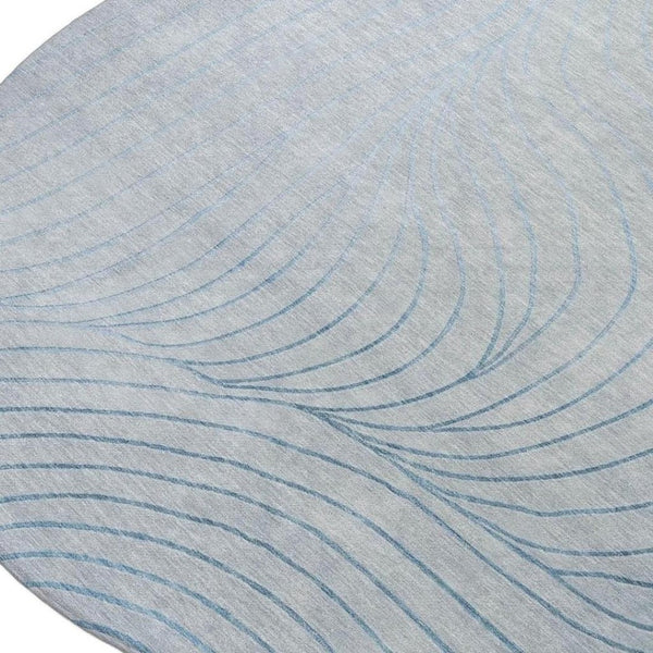 HomeRoots 5' Sky Blue and Silver Abstract Area Rug - Stylish, Washable, Durable for Indoor and Outdoor Use 8' Round 631793