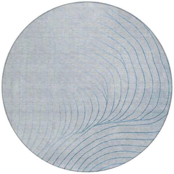 HomeRoots 5' Sky Blue and Silver Abstract Area Rug - Stylish, Washable, Durable for Indoor and Outdoor Use 8' Round 631793