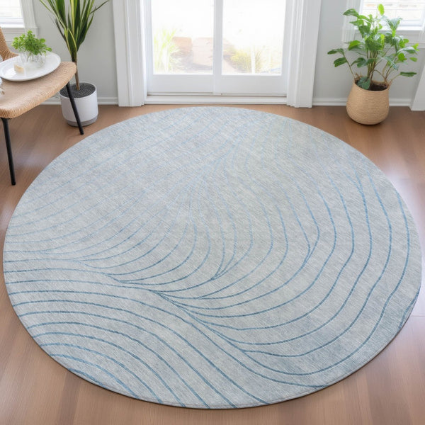 HomeRoots 5' Sky Blue and Silver Abstract Area Rug - Stylish, Washable, Durable for Indoor and Outdoor Use 8' Round 631793