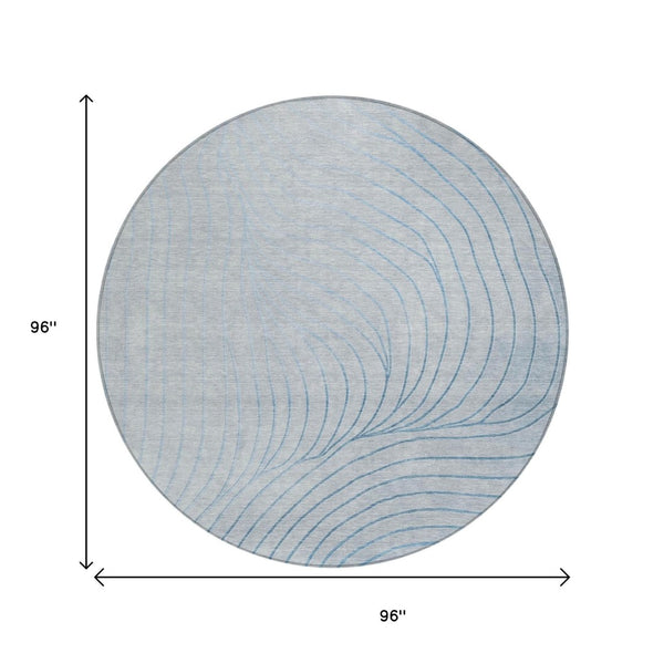 HomeRoots 5' Sky Blue and Silver Abstract Area Rug - Stylish, Washable, Durable for Indoor and Outdoor Use 8' Round 631793