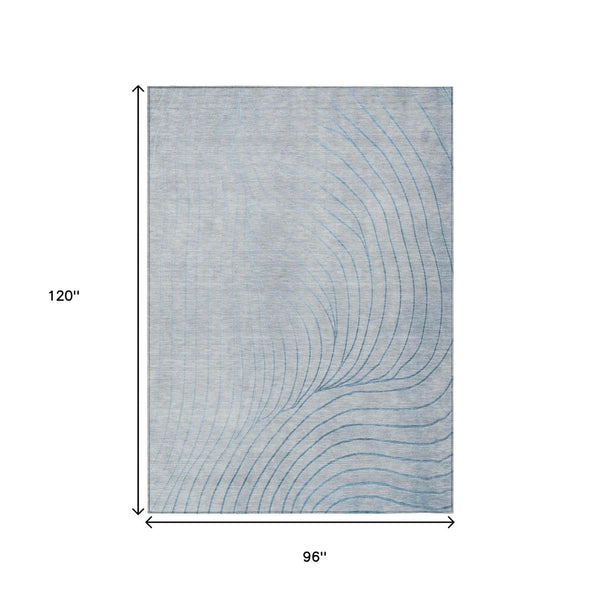 HomeRoots 5' Sky Blue and Silver Abstract Area Rug - Stylish, Washable, Durable for Indoor and Outdoor Use 8' X 10' 631794