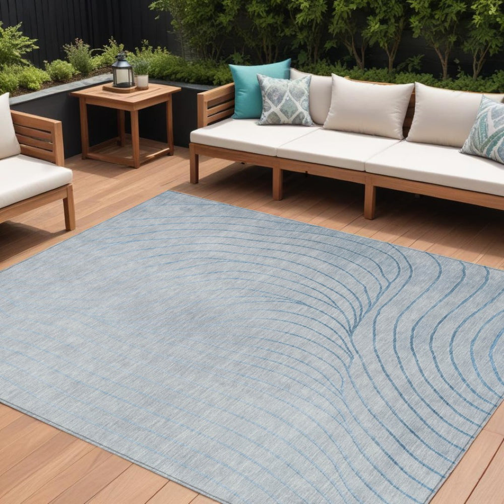 HomeRoots 5' Sky Blue and Silver Abstract Area Rug - Stylish, Washable, Durable for Indoor and Outdoor Use 8' X 10' 631794