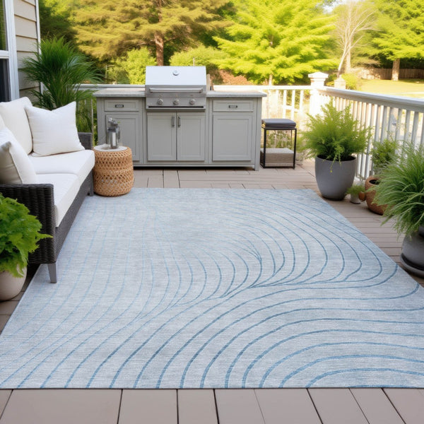 HomeRoots 5' Sky Blue and Silver Abstract Area Rug - Stylish, Washable, Durable for Indoor and Outdoor Use 8' X 10' 631794