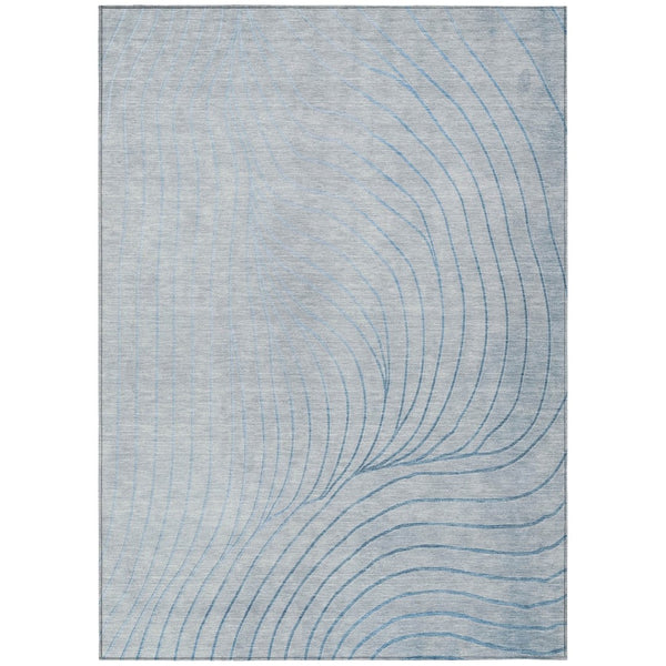 HomeRoots 5' Sky Blue and Silver Abstract Area Rug - Stylish, Washable, Durable for Indoor and Outdoor Use 8' X 10' 631794