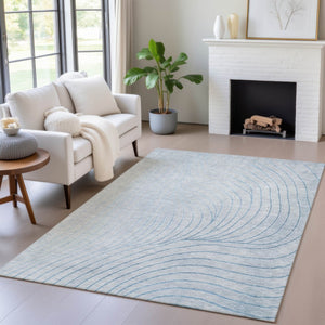 HomeRoots 5' Sky Blue and Silver Abstract Area Rug - Stylish, Washable, Durable for Indoor and Outdoor Use 8' X 10' 631794