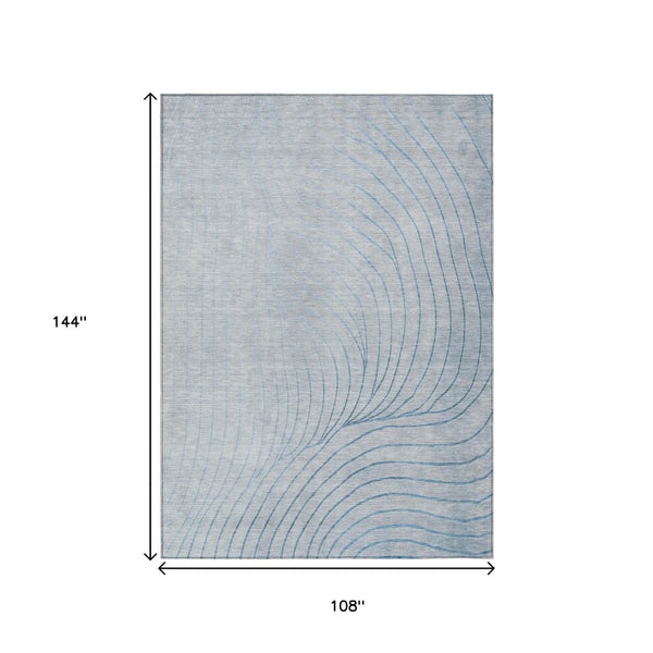 HomeRoots 5' Sky Blue and Silver Abstract Area Rug - Stylish, Washable, Durable for Indoor and Outdoor Use 9' X 12' 631795