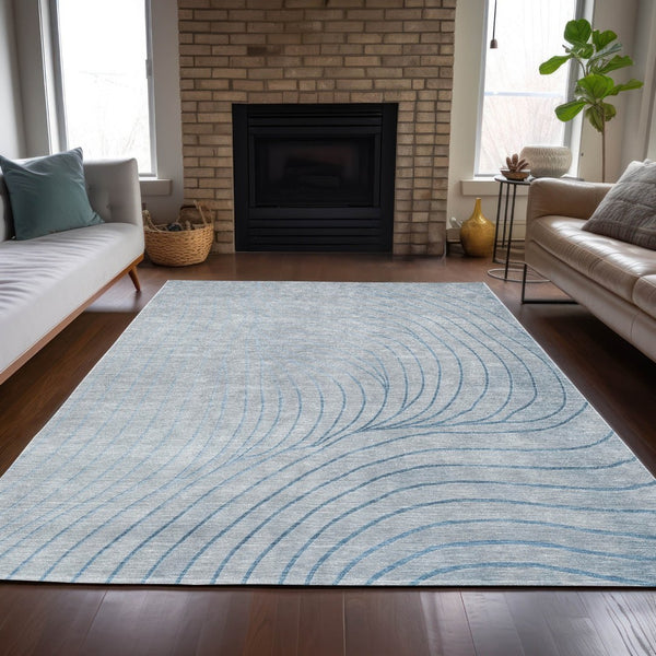 HomeRoots 5' Sky Blue and Silver Abstract Area Rug - Stylish, Washable, Durable for Indoor and Outdoor Use 10' X 14' 631796