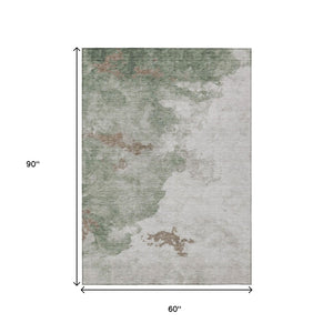 HomeRoots 5' Artichoke Green Abstract Area Rug - Durable, Washable Design for Indoor & Outdoor Spaces 5' X 8' 631798