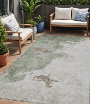 HomeRoots 5' Artichoke Green Abstract Area Rug - Durable, Washable Design for Indoor & Outdoor Spaces 5' X 8' 631798