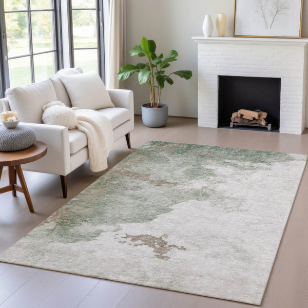 HomeRoots 5' Artichoke Green Abstract Area Rug - Durable, Washable Design for Indoor & Outdoor Spaces 5' X 8' 631798
