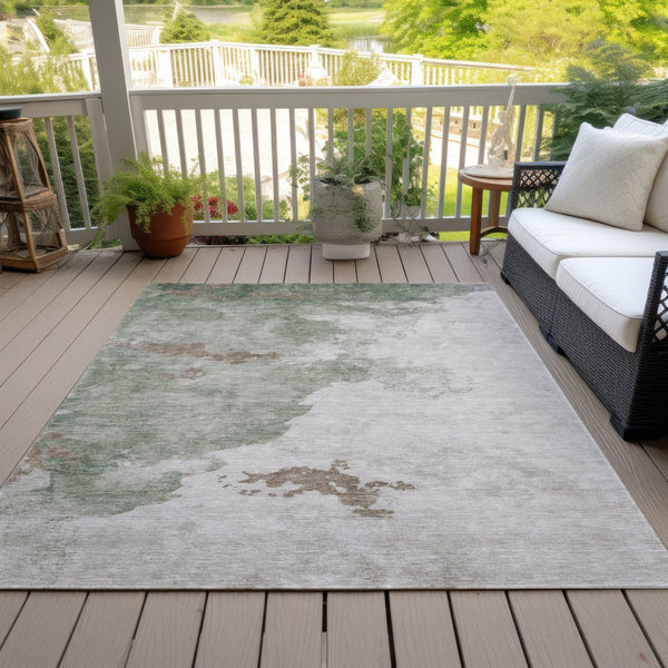 HomeRoots 5' Artichoke Green Abstract Area Rug - Durable, Washable Design for Indoor & Outdoor Spaces 5' X 8' 631798