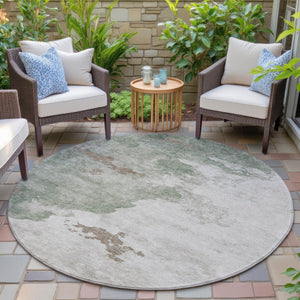 HomeRoots 5' Artichoke Green Abstract Area Rug - Durable, Washable Design for Indoor & Outdoor Spaces 8' Round 631799