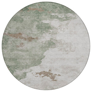 HomeRoots 5' Artichoke Green Abstract Area Rug - Durable, Washable Design for Indoor & Outdoor Spaces 8' Round 631799
