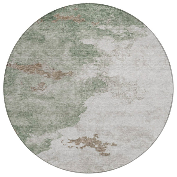 HomeRoots 5' Artichoke Green Abstract Area Rug - Durable, Washable Design for Indoor & Outdoor Spaces 8' Round 631799