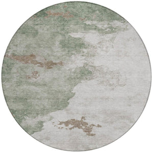 HomeRoots 5' Artichoke Green Abstract Area Rug - Durable, Washable Design for Indoor & Outdoor Spaces 8' Round 631799