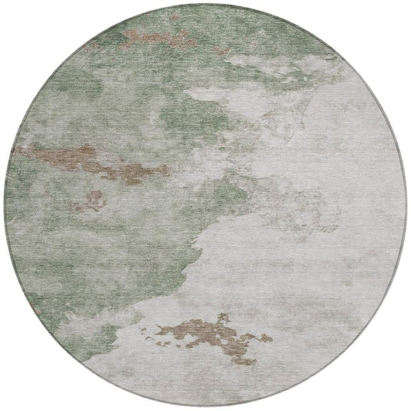 HomeRoots 5' Artichoke Green Abstract Area Rug - Durable, Washable Design for Indoor & Outdoor Spaces 8' Round 631799