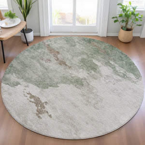 HomeRoots 5' Artichoke Green Abstract Area Rug - Durable, Washable Design for Indoor & Outdoor Spaces 8' Round 631799