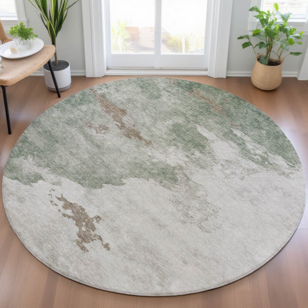 HomeRoots 5' Artichoke Green Abstract Area Rug - Durable, Washable Design for Indoor & Outdoor Spaces 8' Round 631799