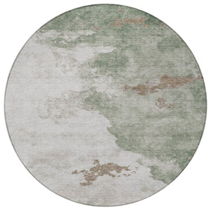 HomeRoots 5' Artichoke Green Abstract Area Rug - Durable, Washable Design for Indoor & Outdoor Spaces 8' Round 631799