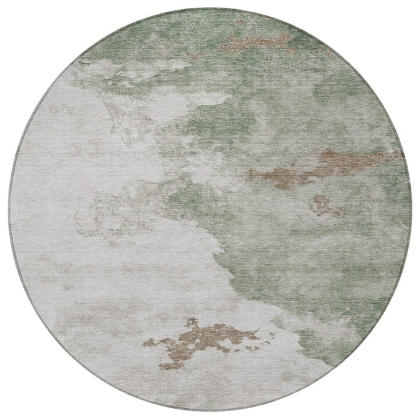 HomeRoots 5' Artichoke Green Abstract Area Rug - Durable, Washable Design for Indoor & Outdoor Spaces 8' Round 631799