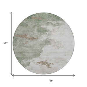 HomeRoots 5' Artichoke Green Abstract Area Rug - Durable, Washable Design for Indoor & Outdoor Spaces 8' Round 631799