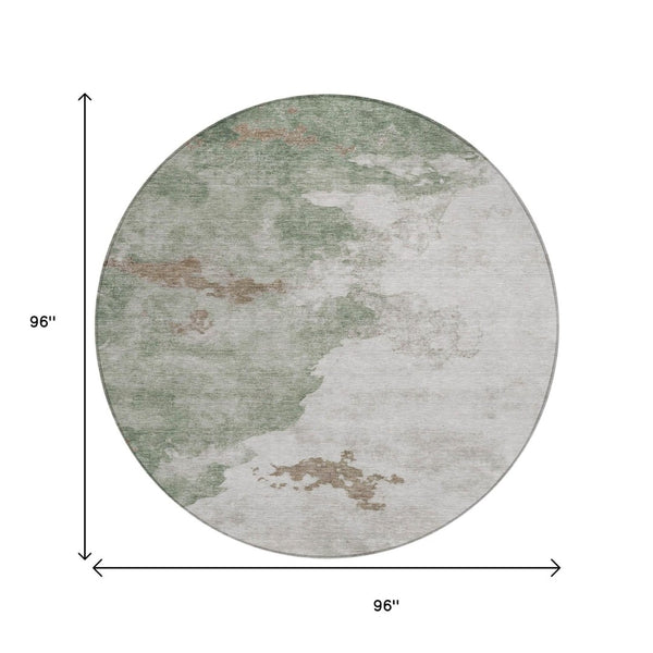 HomeRoots 5' Artichoke Green Abstract Area Rug - Durable, Washable Design for Indoor & Outdoor Spaces 8' Round 631799