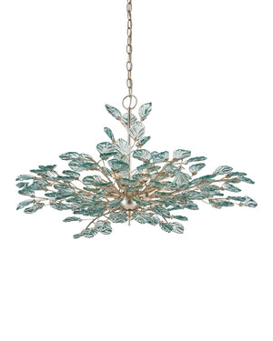 Currey & Company Baobab Medium Silver Chandelier - Elegant Biophilic Design With Recycled Glass Leaves & Dimmable Light Blue Recycled Glass ,Wrought Iron 9000-1293-currey-company