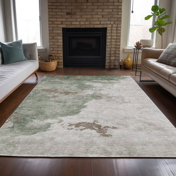 HomeRoots 5' Artichoke Green Abstract Area Rug - Durable, Washable Design for Indoor & Outdoor Spaces 8' X 10' 631800