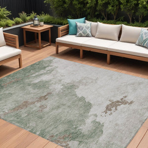HomeRoots 5' Artichoke Green Abstract Area Rug - Durable, Washable Design for Indoor & Outdoor Spaces 9' X 12' 631801