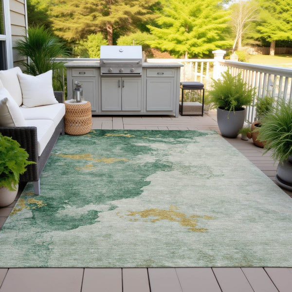 HomeRoots 5' Vibrant Emerald and Gold Abstract Indoor Outdoor Rug - Durable, Washable, Stylish Design for Any Space 5' X 8' 631804