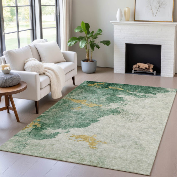 HomeRoots 5' Vibrant Emerald and Gold Abstract Indoor Outdoor Rug - Durable, Washable, Stylish Design for Any Space 5' X 8' 631804