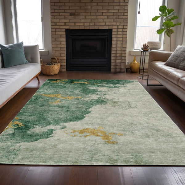 HomeRoots 5' Vibrant Emerald and Gold Abstract Indoor Outdoor Rug - Durable, Washable, Stylish Design for Any Space 5' X 8' 631804