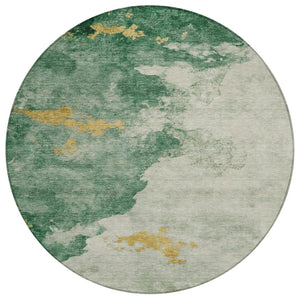 HomeRoots 5' Vibrant Emerald and Gold Abstract Indoor Outdoor Rug - Durable, Washable, Stylish Design for Any Space 8' Round 631805