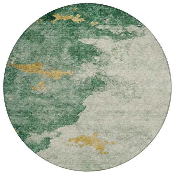 HomeRoots 5' Vibrant Emerald and Gold Abstract Indoor Outdoor Rug - Durable, Washable, Stylish Design for Any Space 8' Round 631805