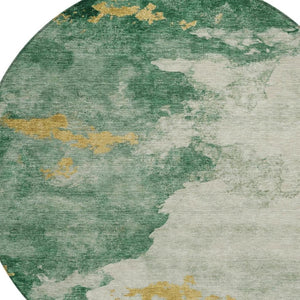 HomeRoots 5' Vibrant Emerald and Gold Abstract Indoor Outdoor Rug - Durable, Washable, Stylish Design for Any Space 8' Round 631805