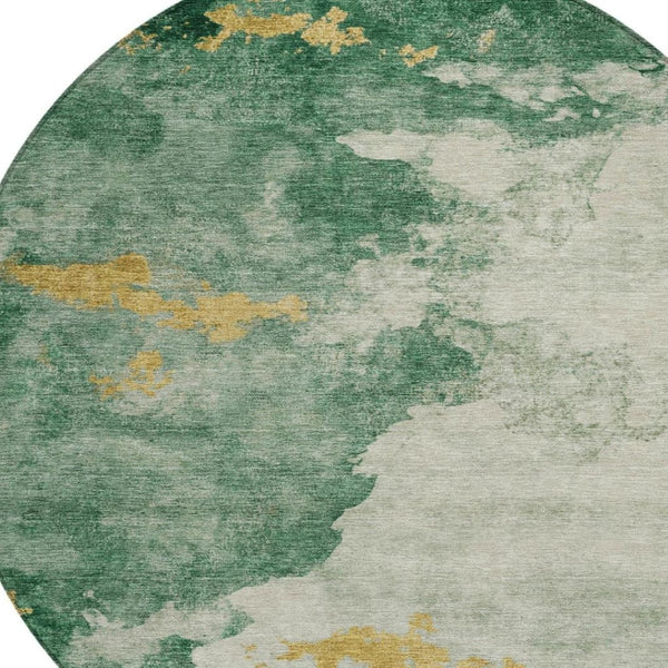 HomeRoots 5' Vibrant Emerald and Gold Abstract Indoor Outdoor Rug - Durable, Washable, Stylish Design for Any Space 8' Round 631805
