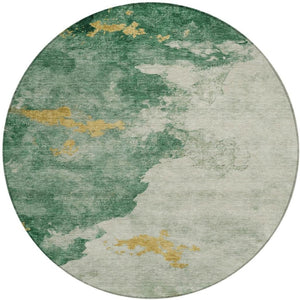 HomeRoots 5' Vibrant Emerald and Gold Abstract Indoor Outdoor Rug - Durable, Washable, Stylish Design for Any Space 8' Round 631805