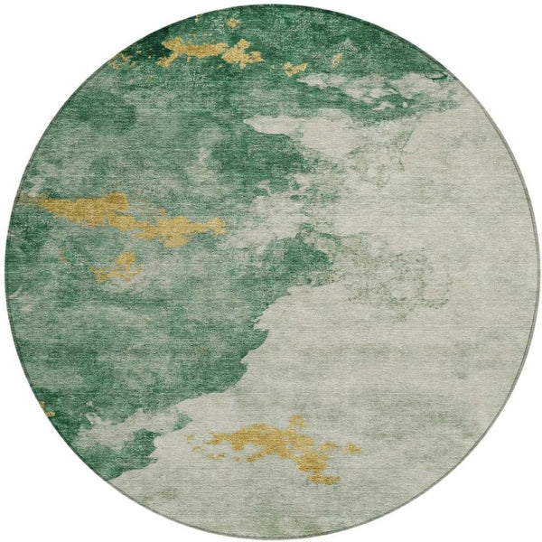 HomeRoots 5' Vibrant Emerald and Gold Abstract Indoor Outdoor Rug - Durable, Washable, Stylish Design for Any Space 8' Round 631805
