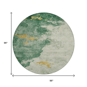 HomeRoots 5' Vibrant Emerald and Gold Abstract Indoor Outdoor Rug - Durable, Washable, Stylish Design for Any Space 8' Round 631805