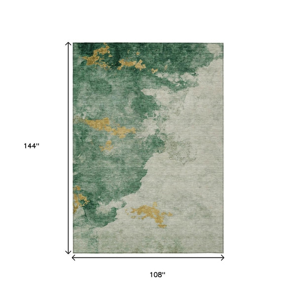 HomeRoots 5' Vibrant Emerald and Gold Abstract Indoor Outdoor Rug - Durable, Washable, Stylish Design for Any Space 9' X 12' 631807