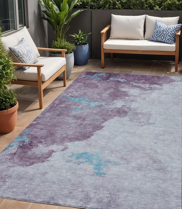 HomeRoots 5' Contemporary Lavender and Teal Blue Abstract Area Rug - Washable for Indoor and Outdoor Use 5' X 8' 631810
