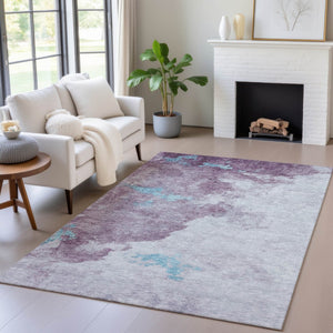 HomeRoots 5' Contemporary Lavender and Teal Blue Abstract Area Rug - Washable for Indoor and Outdoor Use 5' X 8' 631810
