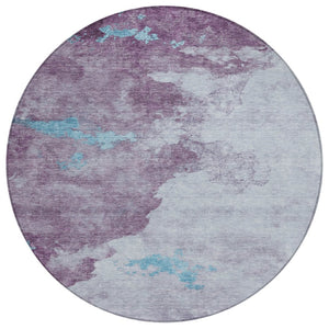 HomeRoots 5' Contemporary Lavender and Teal Blue Abstract Area Rug - Washable for Indoor and Outdoor Use 8' Round 631811