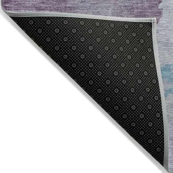 HomeRoots 5' Contemporary Lavender and Teal Blue Abstract Area Rug - Washable for Indoor and Outdoor Use 8' Round 631811