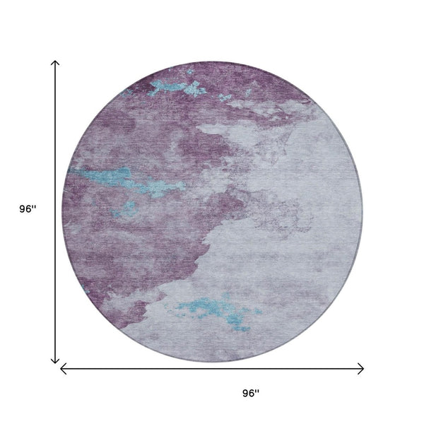 HomeRoots 5' Contemporary Lavender and Teal Blue Abstract Area Rug - Washable for Indoor and Outdoor Use 8' Round 631811
