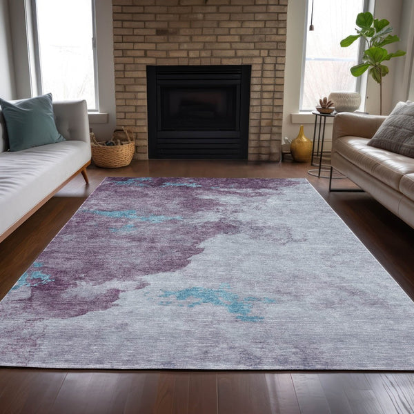 HomeRoots 5' Contemporary Lavender and Teal Blue Abstract Area Rug - Washable for Indoor and Outdoor Use 8' X 10' 631812