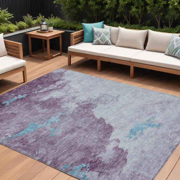 HomeRoots 5' Contemporary Lavender and Teal Blue Abstract Area Rug - Washable for Indoor and Outdoor Use 9' X 12' 631813